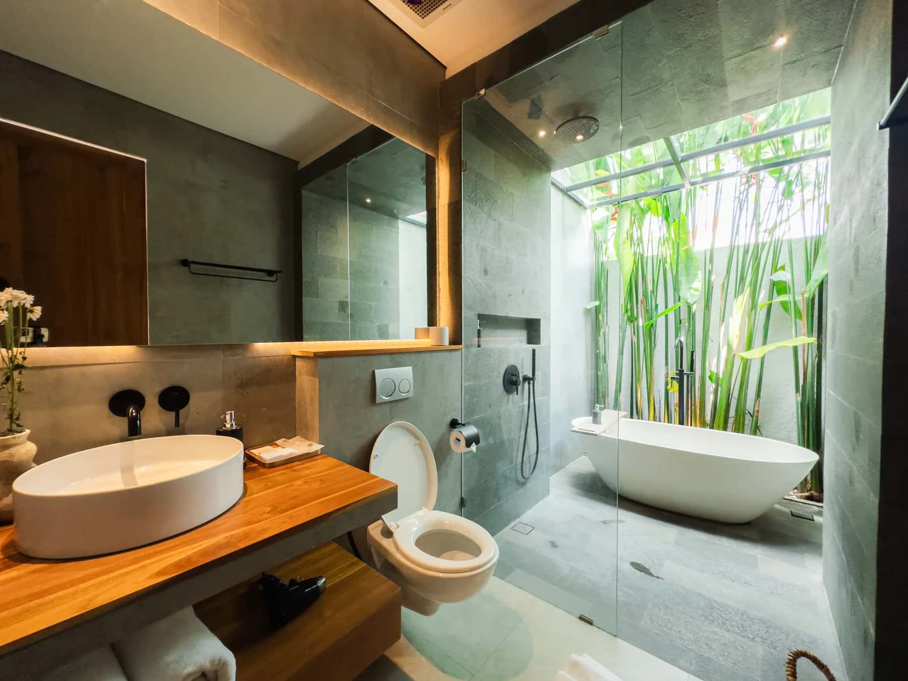 One Bedroom villa bathroom vanity with warm LED mirror