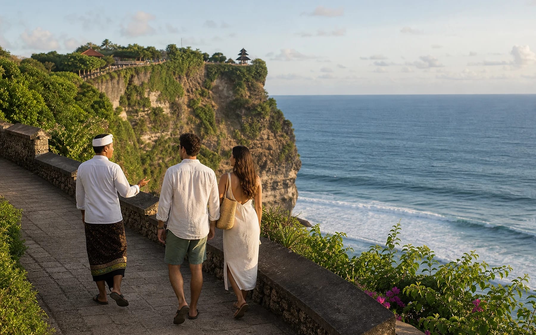 Guests walking the Uluwatu cliff path above the Indian Ocean